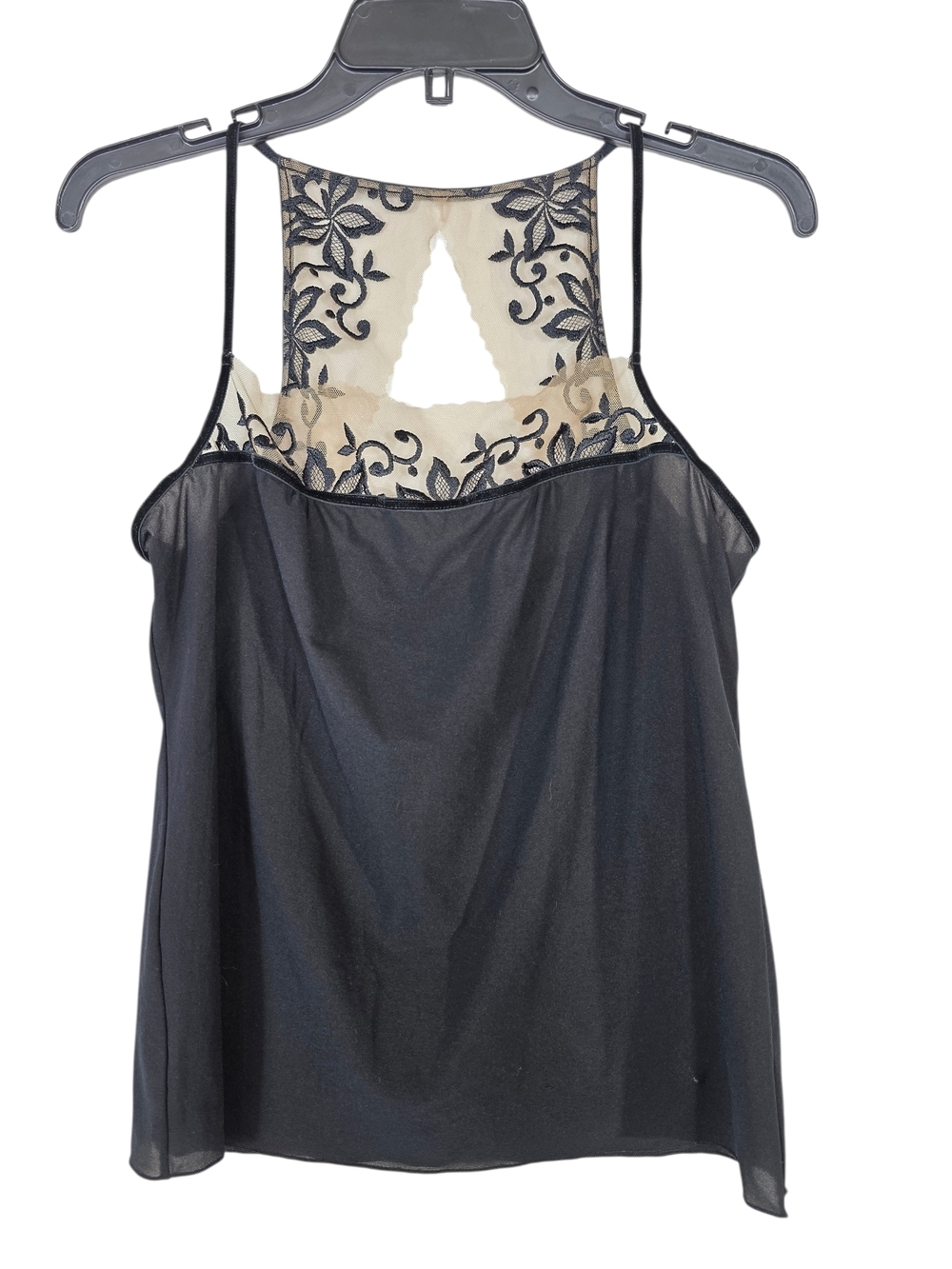 Maison Lejaby Black Lace-Trim Camisole with Sheer Embroidered Yoke